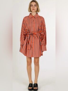 NWOT BEULAH STYLE LONDON SHIRT DRESS ALL SIZE BELTED STRIPE